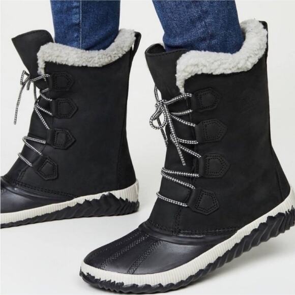Sorel Out and About leather snow boots sherpa Tall duck boot - Picture 1 of 11